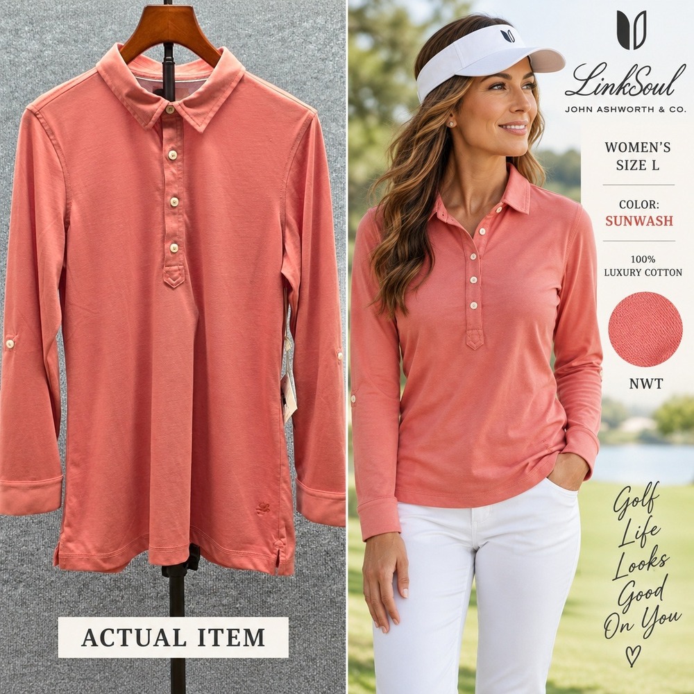 Linksoul Polo Shirt Women's  Sunwash Coral L NWT Golfcore Preppy Country Club
